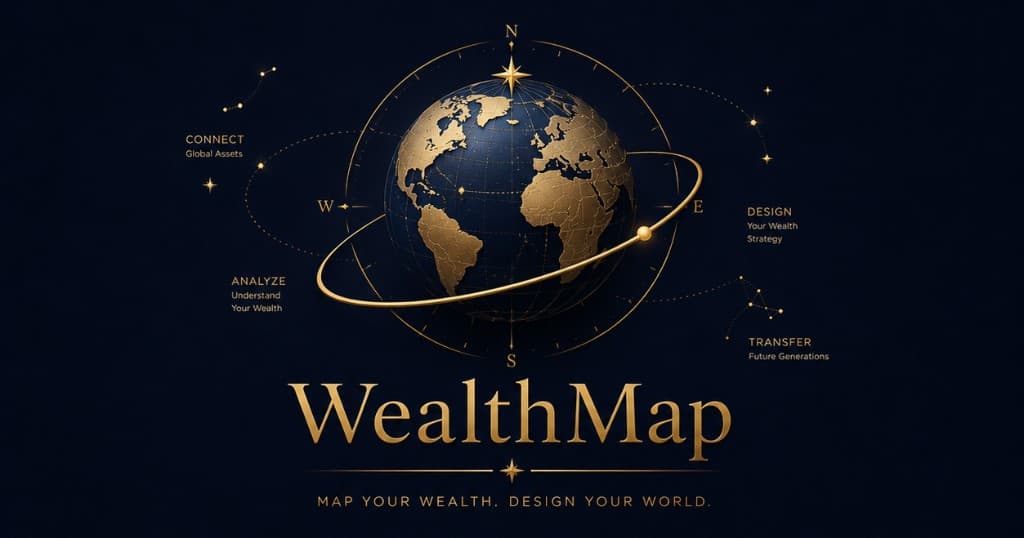 WealthMap 브랜드 — 글로벌 자산과 나침반을 상징하는 프리미엄 비주얼